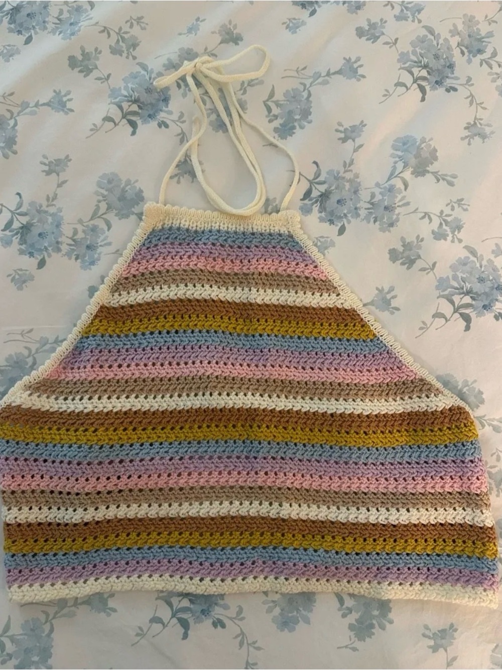 Crocheted Halter Top - Pastel Stripe